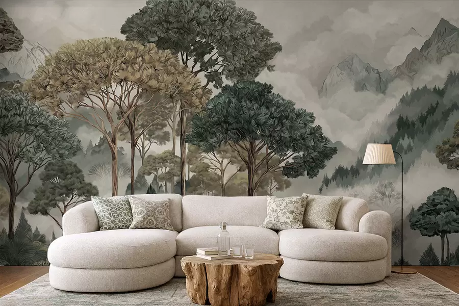 fototapet Peisaj montan cu pădure în nuanțe delicate w05410v1