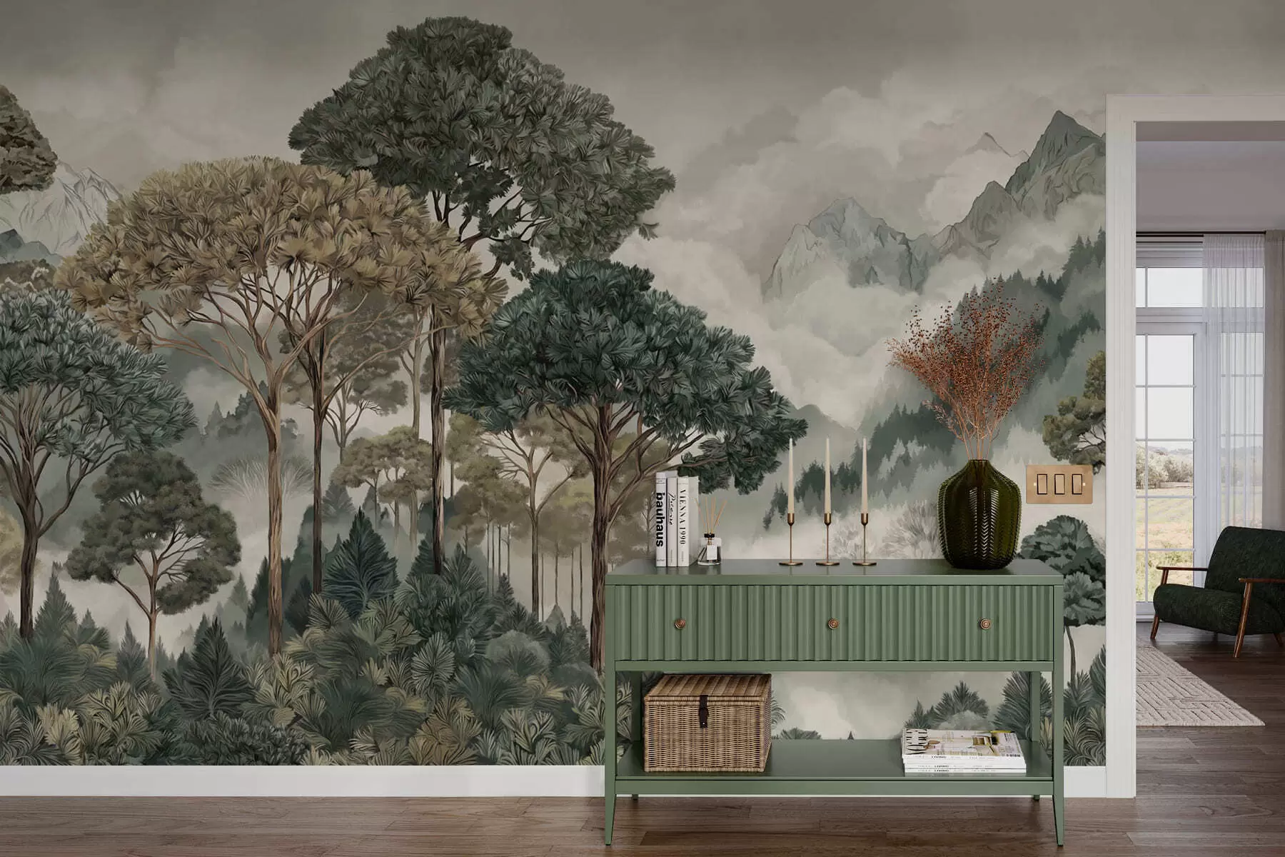 fototapet Peisaj montan cu pădure în nuanțe delicate w05410v1