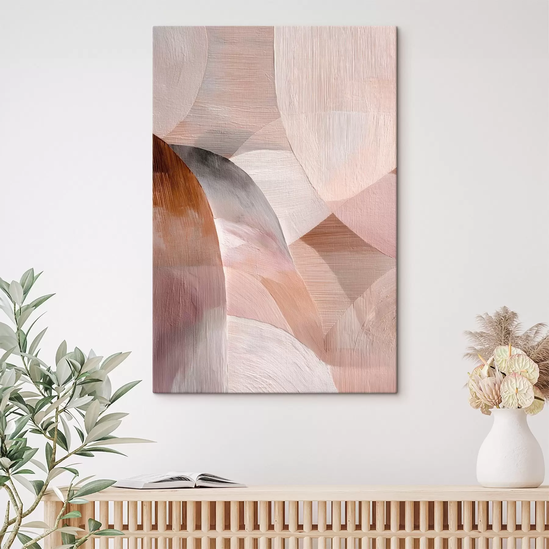 Tablouri Abstracție geometrică într-o paletă de culori calde, în nuanțe de piersică, în stilul unui poster artistic s48189