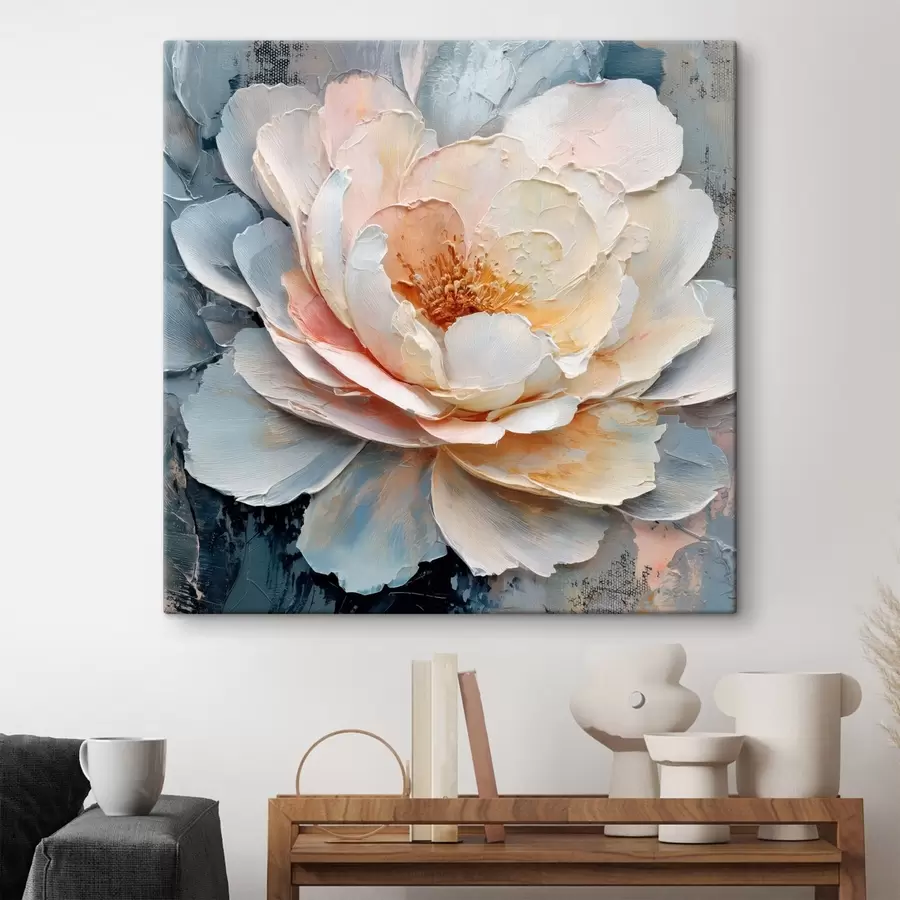 Tablouri Prim-plan al unei flori, realizat cu tușe de pensulă expresive și texturate, în stilul picturii contemporane s48198