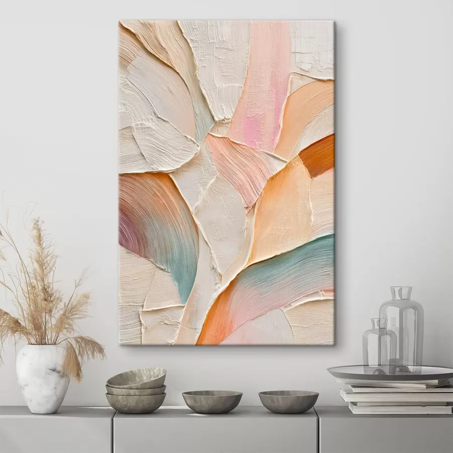 Tablouri Fundal abstract cu tușe dinamice în nuanțe de piersică și albastru s48202