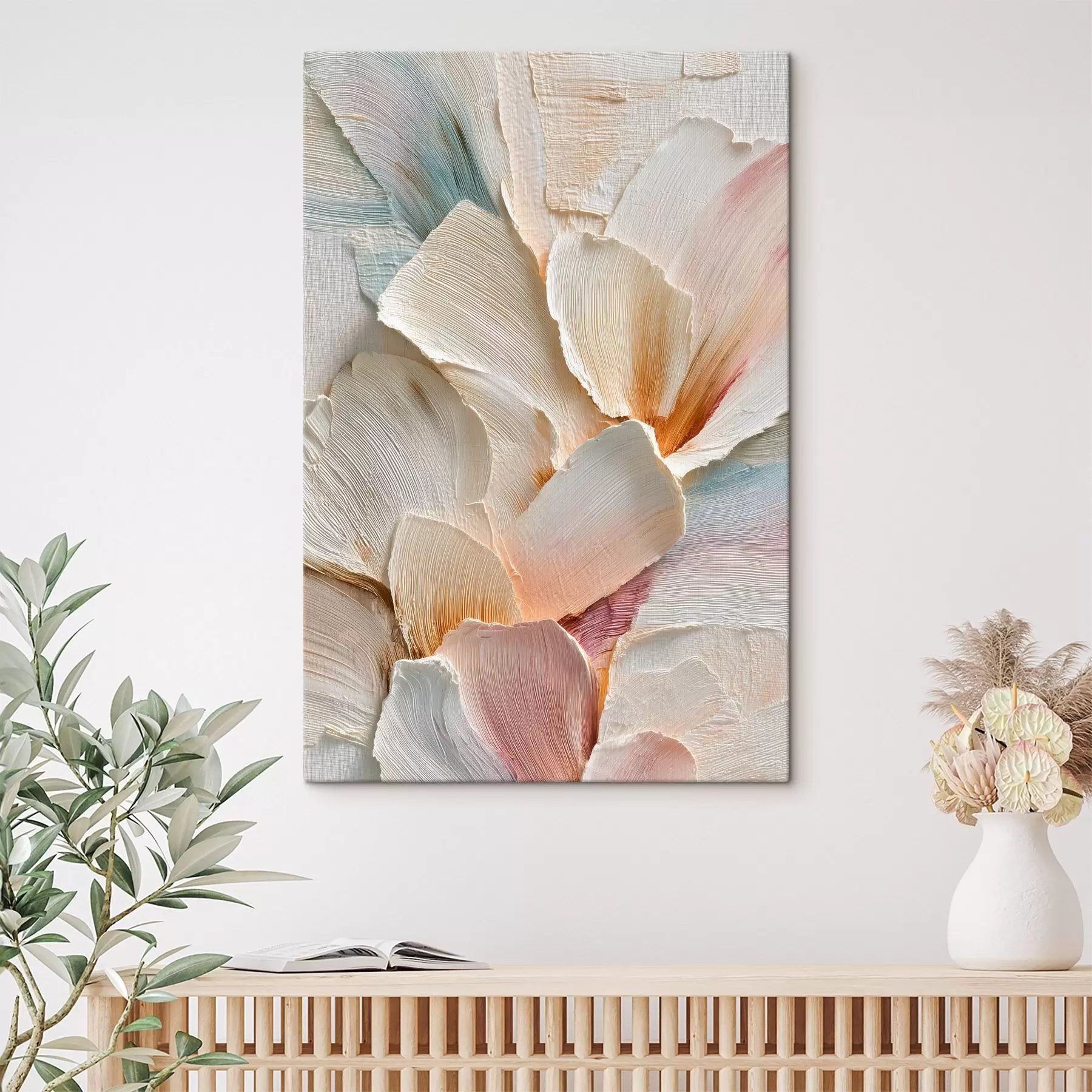 Tablouri Compoziție florală abstractă în nuanțe deschise, în stil pictură în ulei s48204