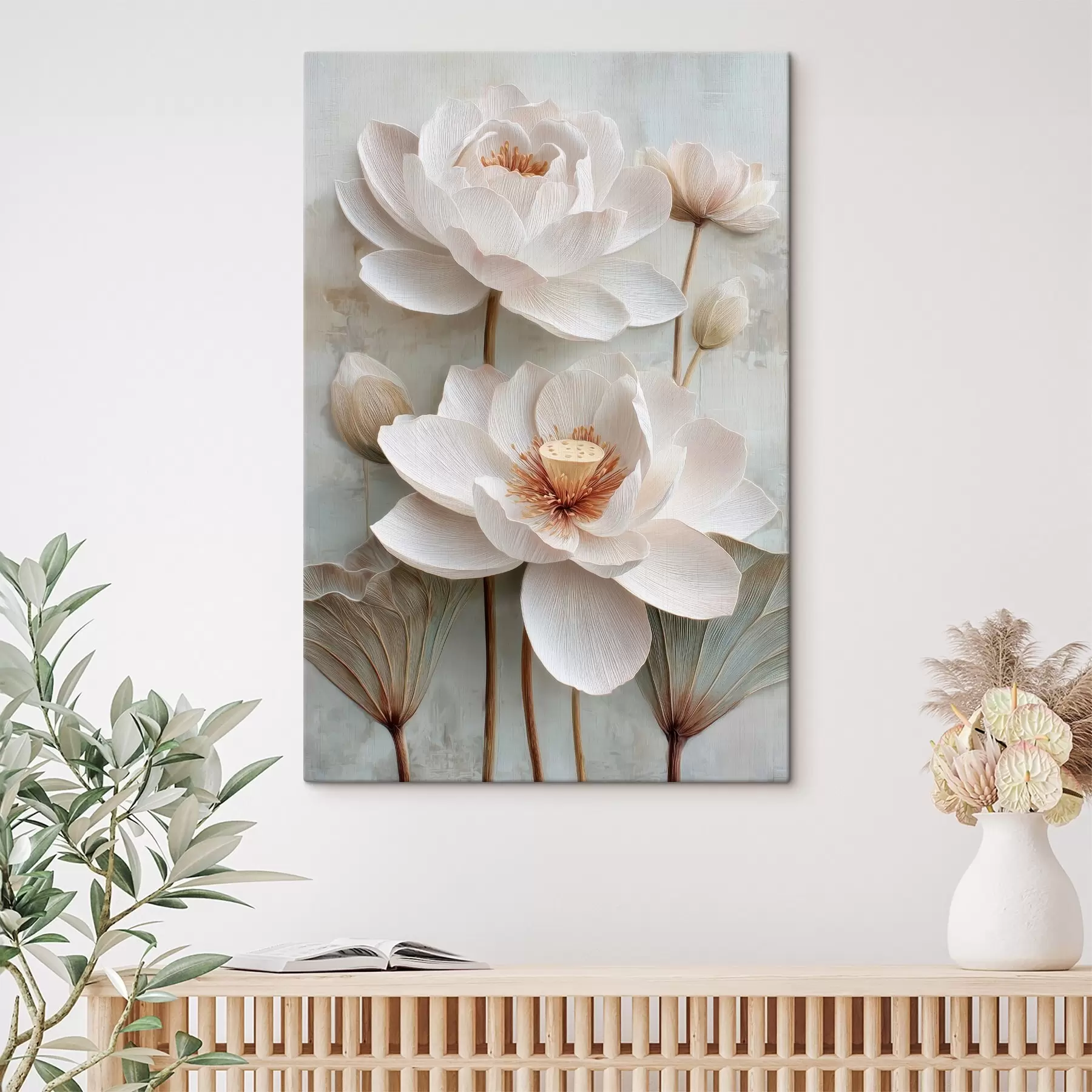 Tablouri Flori de lotus în nuanțe pastelate, pictate în stilul picturii în ulei s48213
