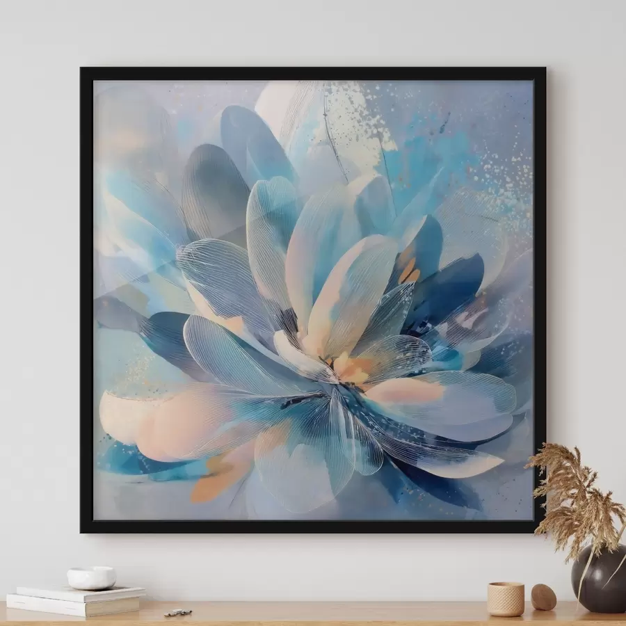 fototapet Floare abstractă în nuanțe reci, în stilul unui poster artistic f48186