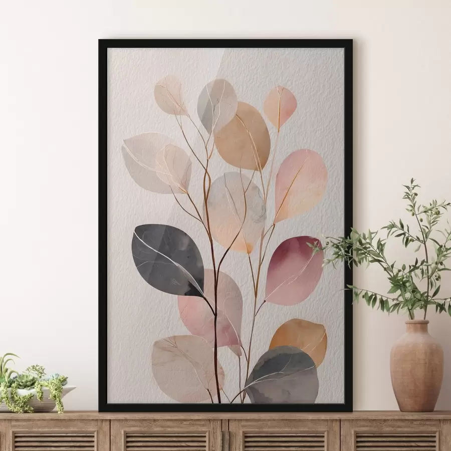 fototapet Ramură abstractă în nuanțe de bej și coral, în stil acuarelă f48188