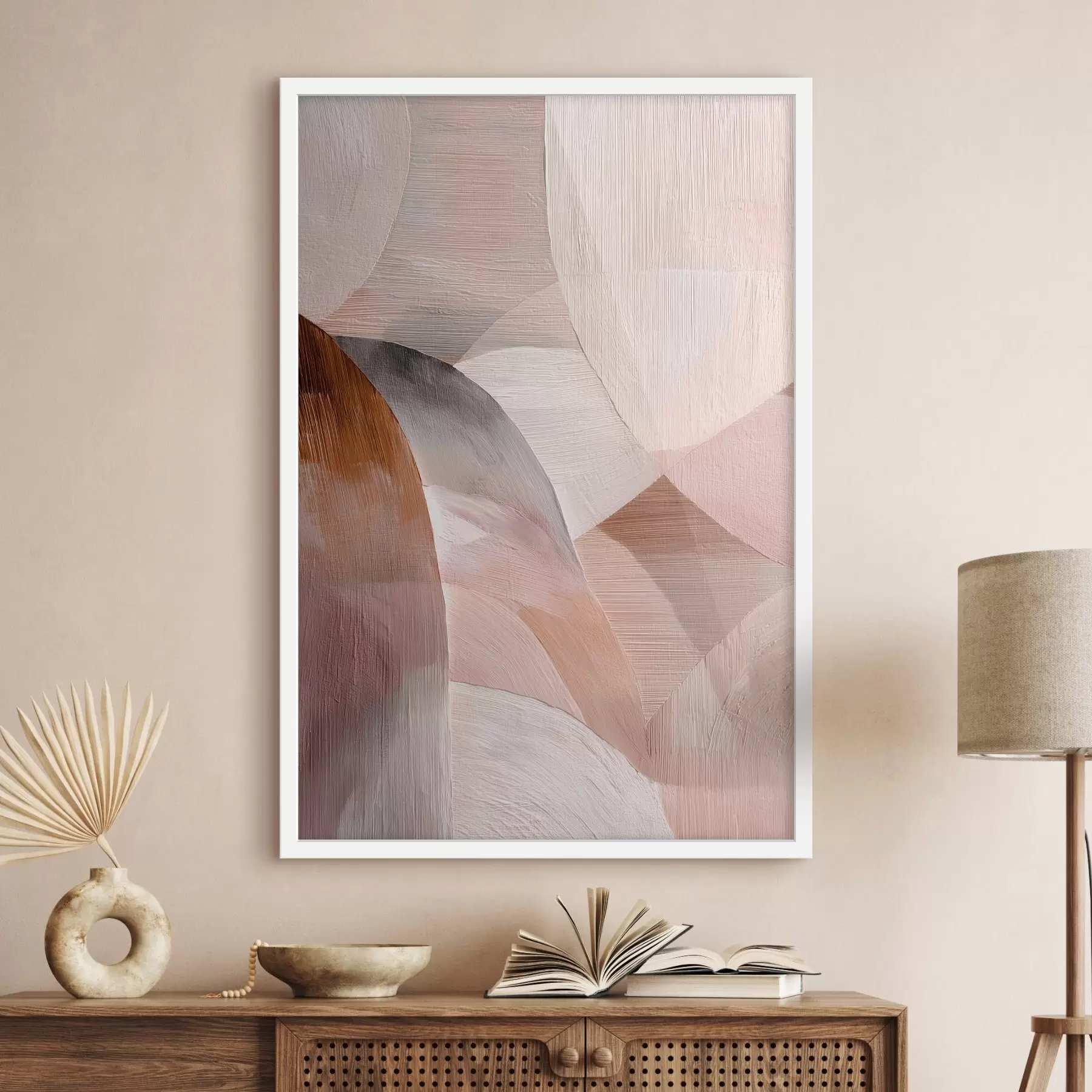 fototapet Abstracție geometrică într-o paletă de culori calde, în nuanțe de piersică, în stilul unui poster artistic f48189
