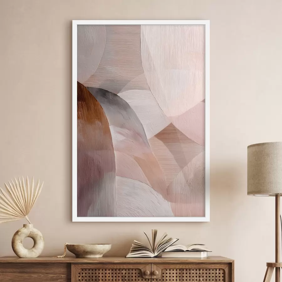 fototapet Abstracție geometrică într-o paletă de culori calde, în nuanțe de piersică, în stilul unui poster artistic f48189