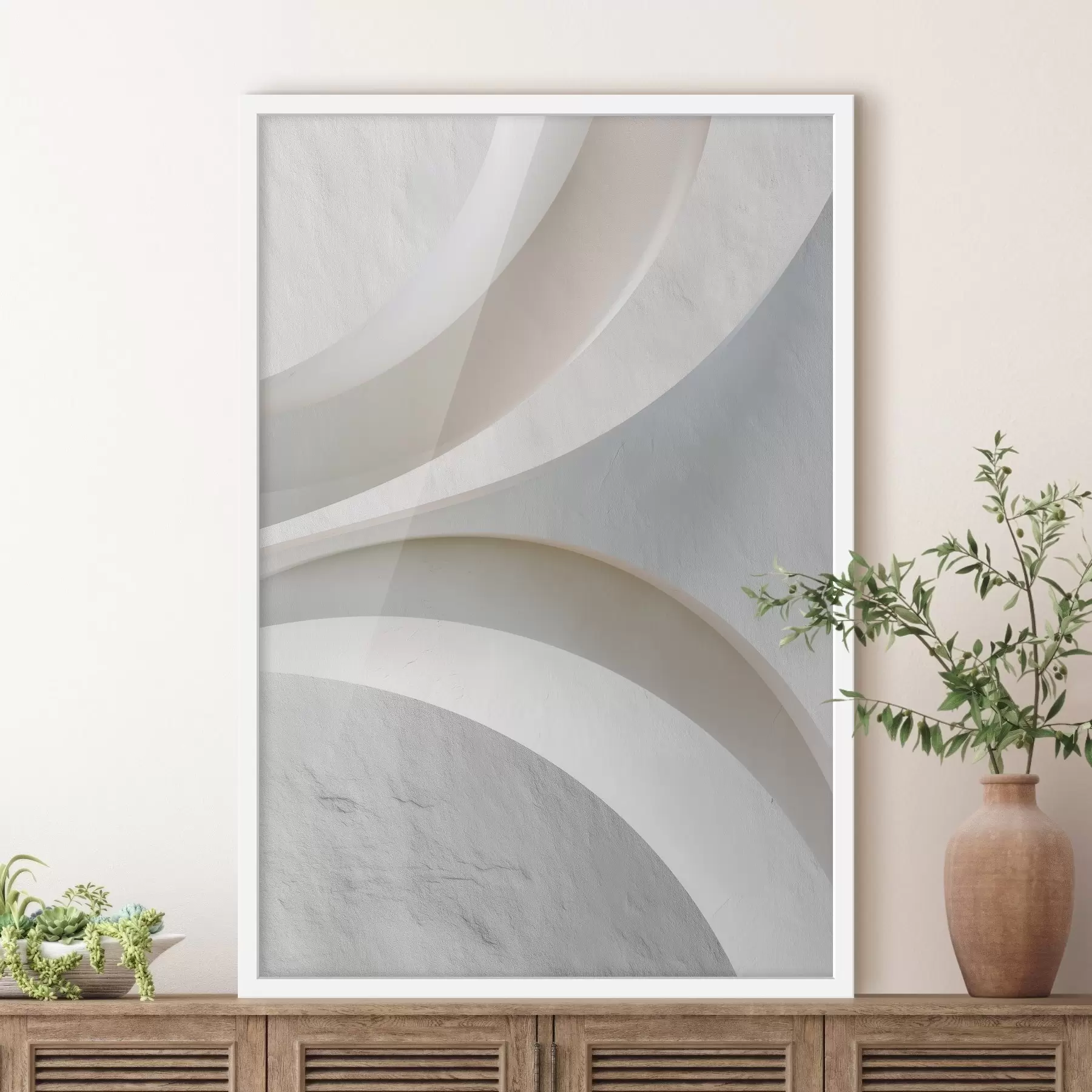 fototapet Panou decorativ cu forme arhitecturale volumetrice pe un fundal deschis f48191