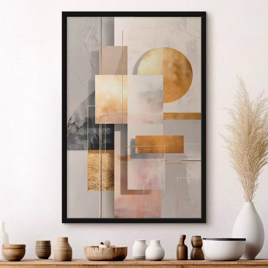 fototapet Compoziție decorativă cu dreptunghiuri și un cerc, în nuanțe calde de bej și maro f48196