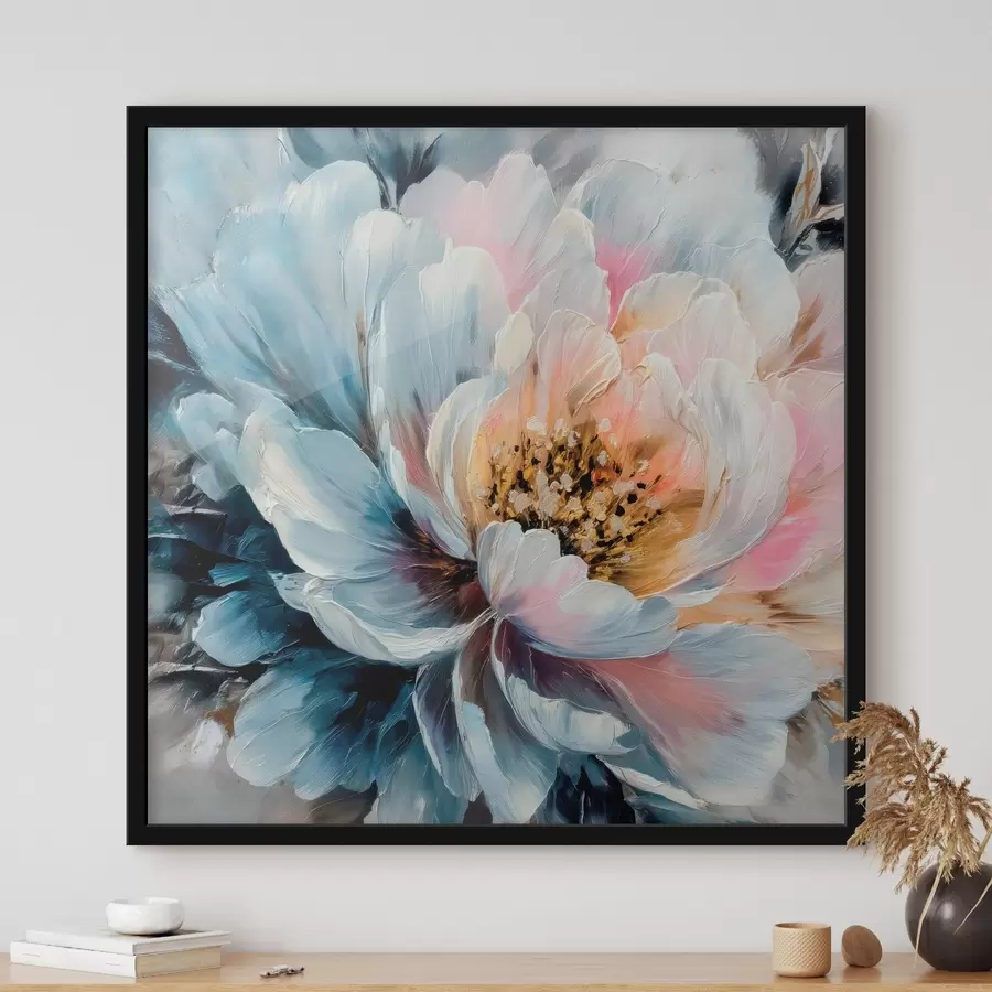 fototapet Bujor de dimensiuni mari, redat prin tușe de pensulă expresive și texturate, în stilul picturii contemporane f48197