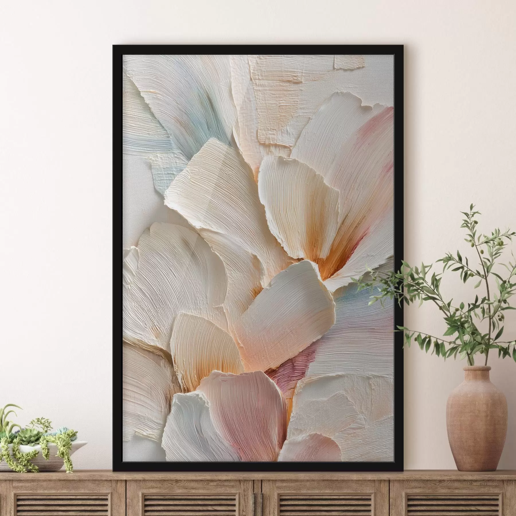 fototapet Compoziție florală abstractă în nuanțe deschise, în stil pictură în ulei f48204