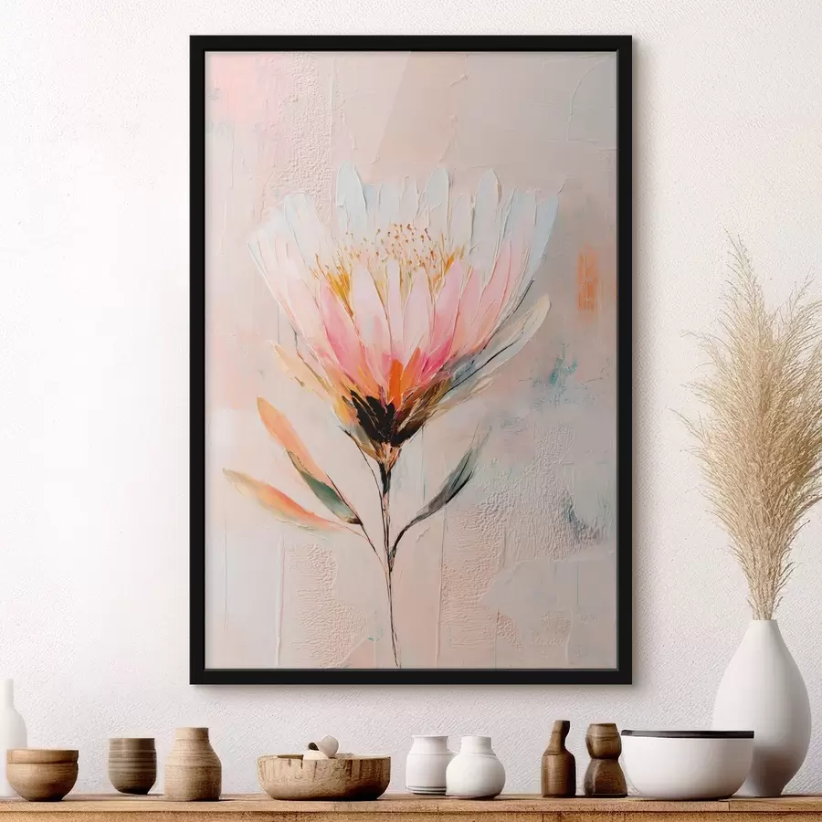 fototapet Floare de protea în nuanțe delicate de roz, în stil pictură în ulei f48205
