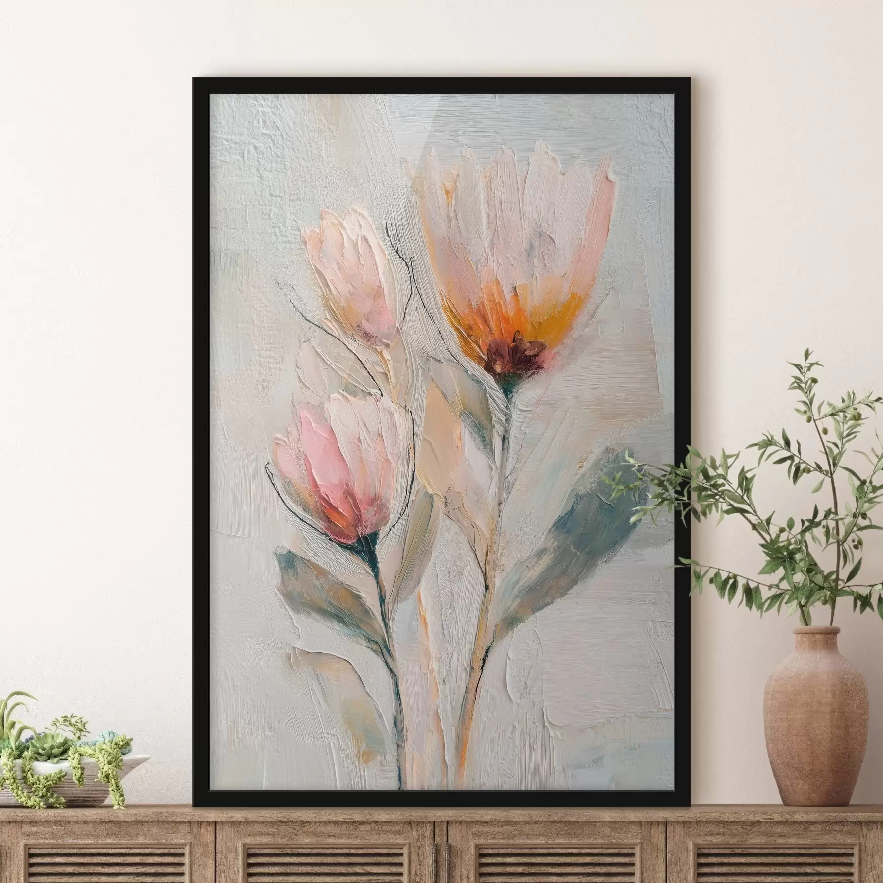 fototapet Buchet de flori de protea cu efect de tușe groase f48206