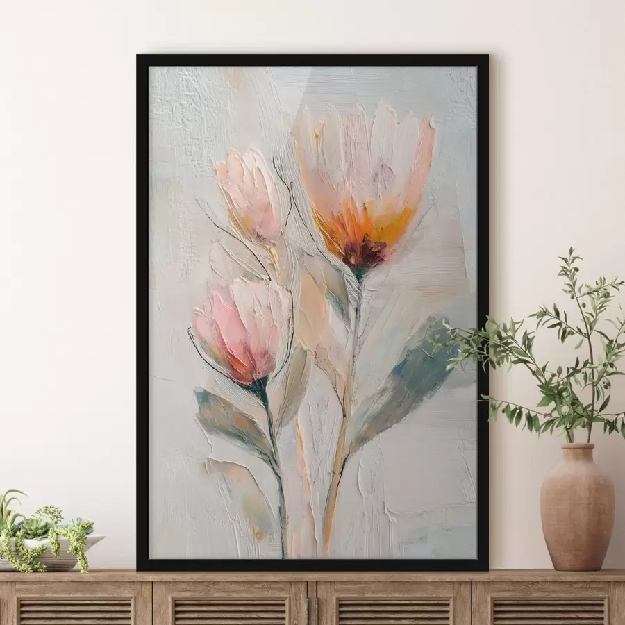 fototapet Buchet de flori de protea cu efect de tușe groase f48206