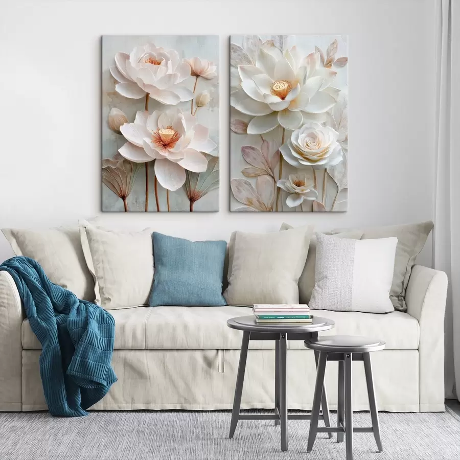 Tablouri Compoziție florală rafinată, cu petale texturate, în stilul ilustrațiilor 3D m30143