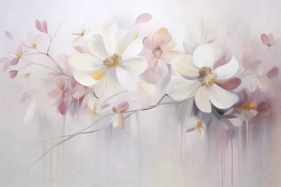 fototapet Flori albe și roz cu petale delicate, texturate, pe un fundal abstract și delicat w09811