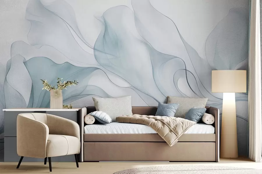 fototapet Textură abstractă, fluidă, în nuanțe de albastru, cu linii delicate w09815v1