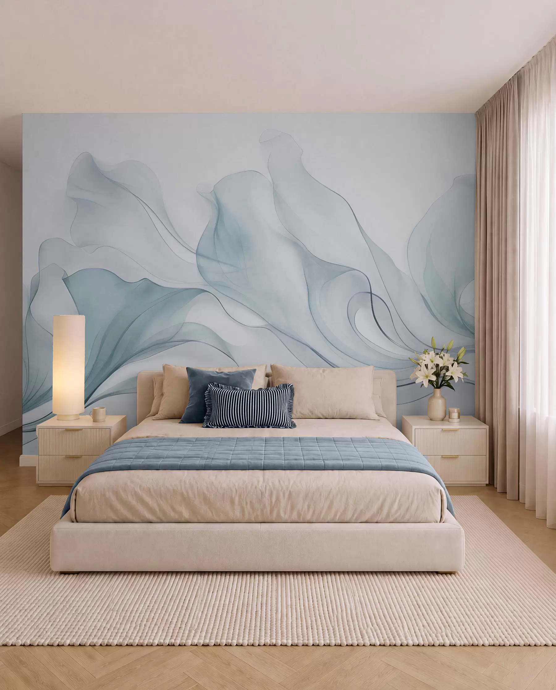 fototapet Textură abstractă, fluidă, în nuanțe de albastru, cu linii delicate w09815v1