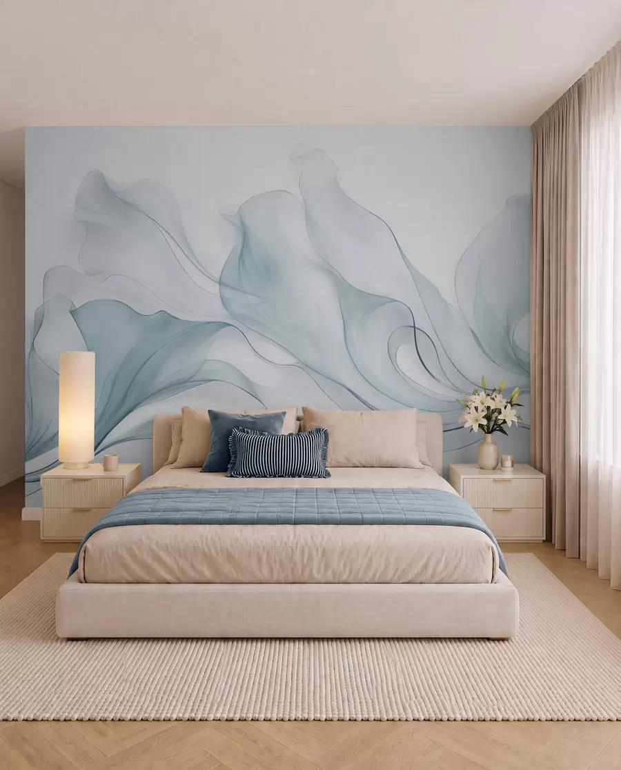 fototapet Textură abstractă, fluidă, în nuanțe de albastru, cu linii delicate w09815v1