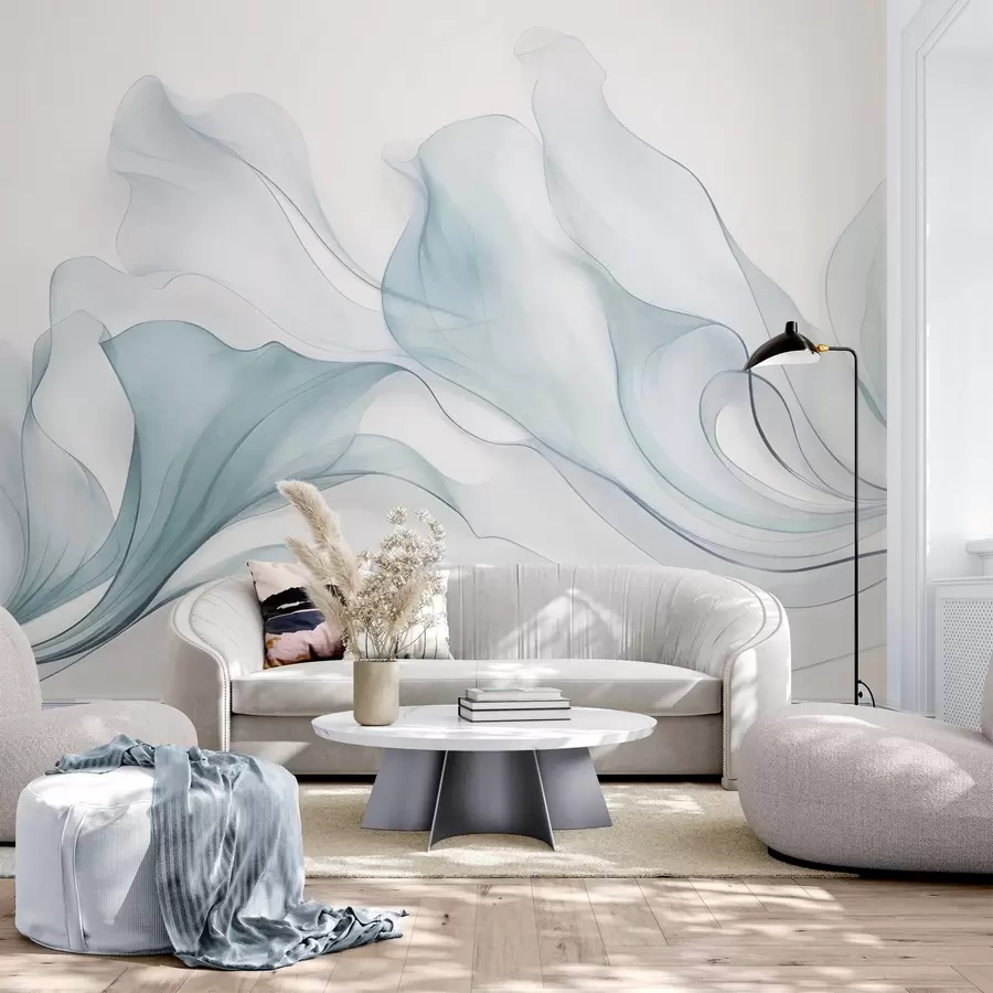 fototapet Textură abstractă, fluidă, în nuanțe de albastru, cu linii delicate w09815v1