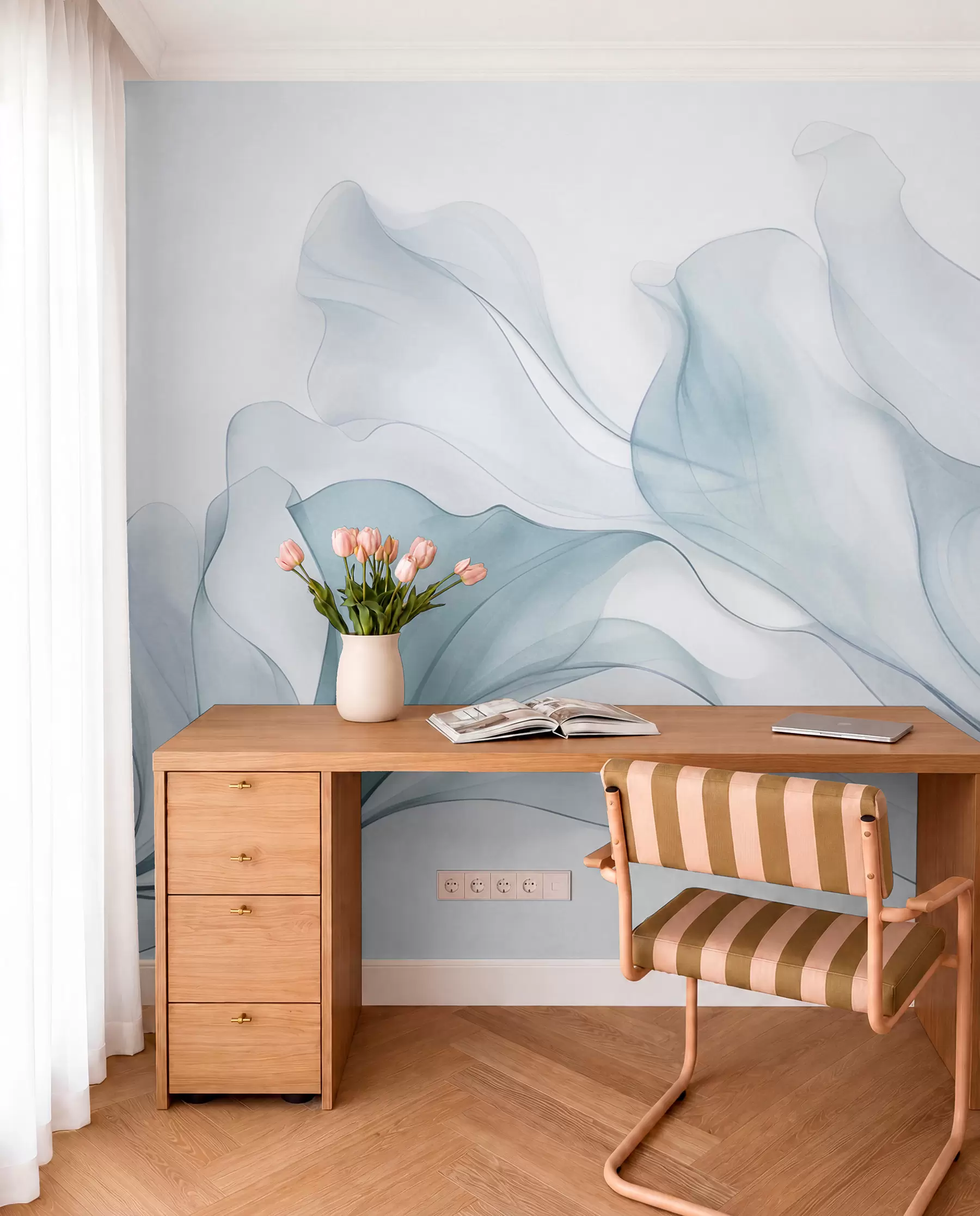 fototapet Textură abstractă, fluidă, în nuanțe de albastru, cu linii delicate w09815v1