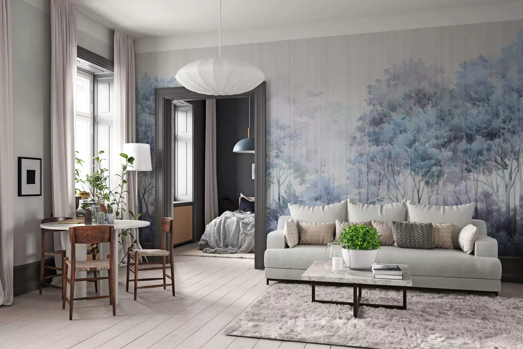 fototapet Pădure cu copaci frunzoși și linii w05442v1