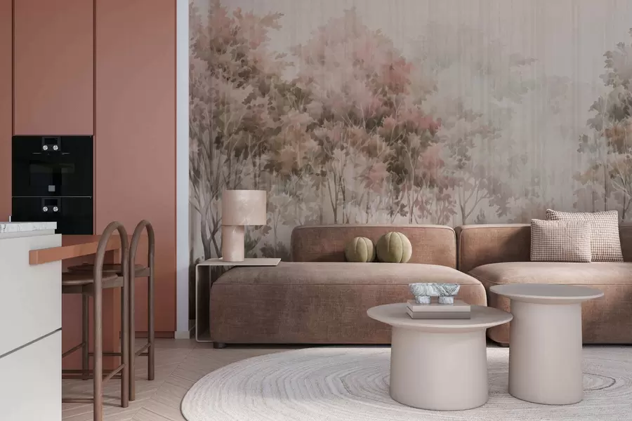 fototapet Pădure cu copaci frunzoși și linii w05442v2