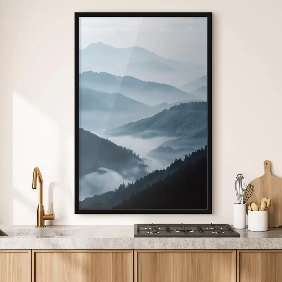 fototapet Munți învăluiți în ceață, peisaj albastru f48567