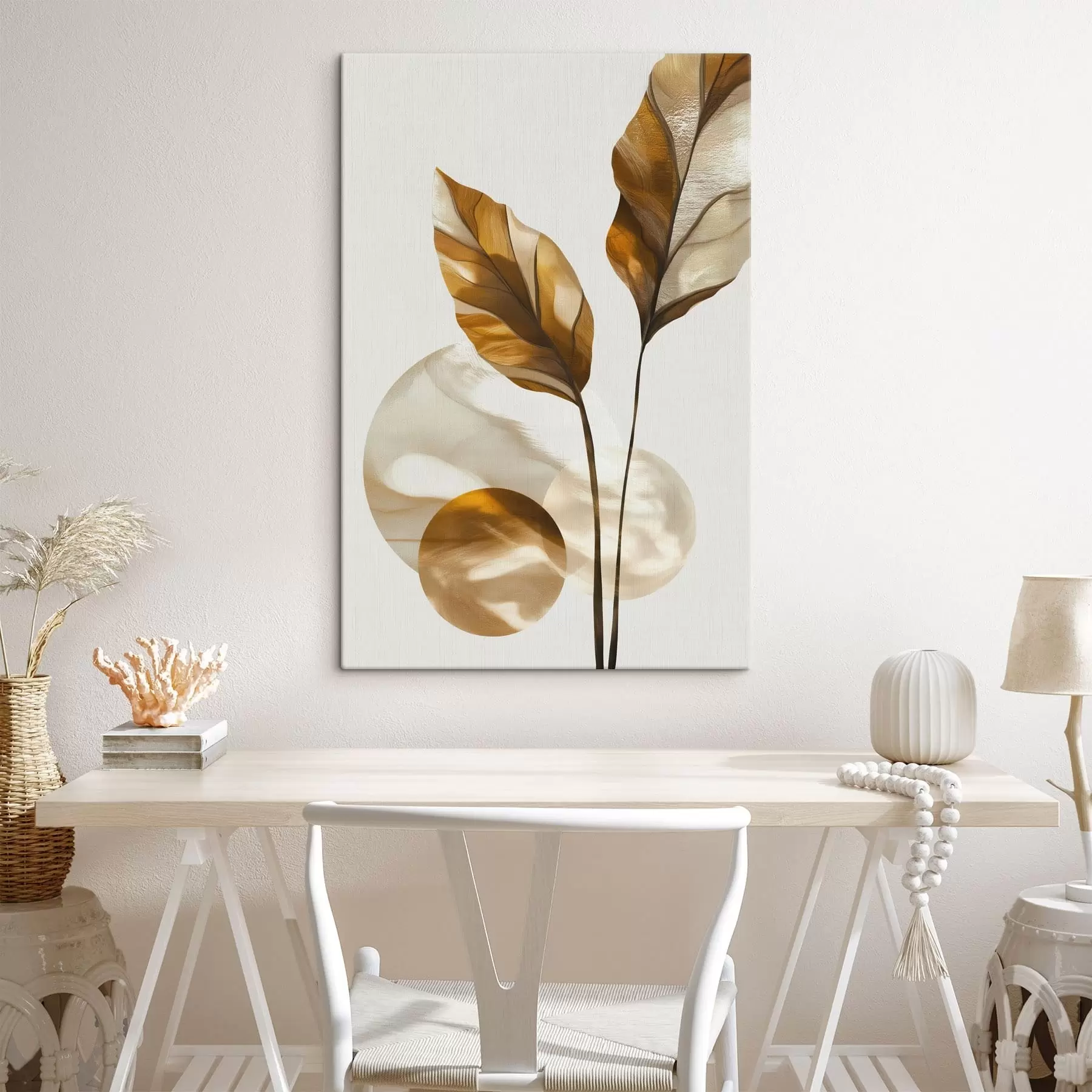 Tablouri O compoziție abstractă din frunze și cercuri s48615