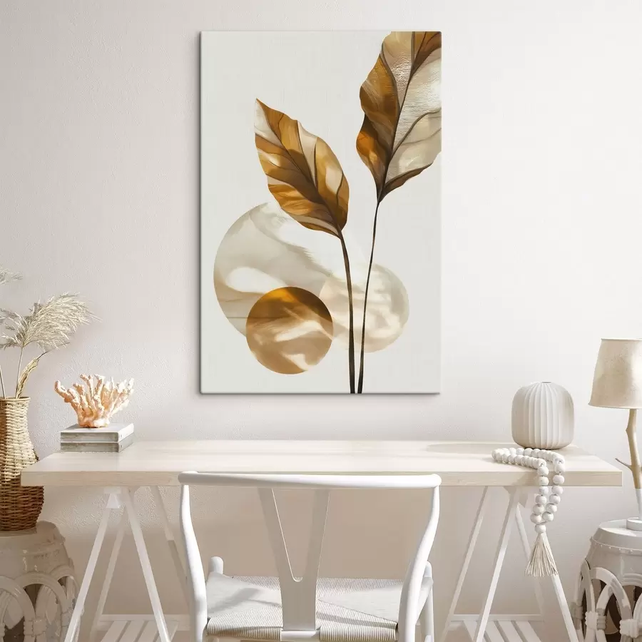 fototapet O compoziție abstractă din frunze și cercuri s48615