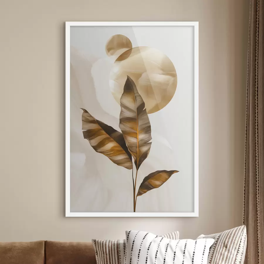 fototapet O compoziție abstractă din frunze și cercuri f48614