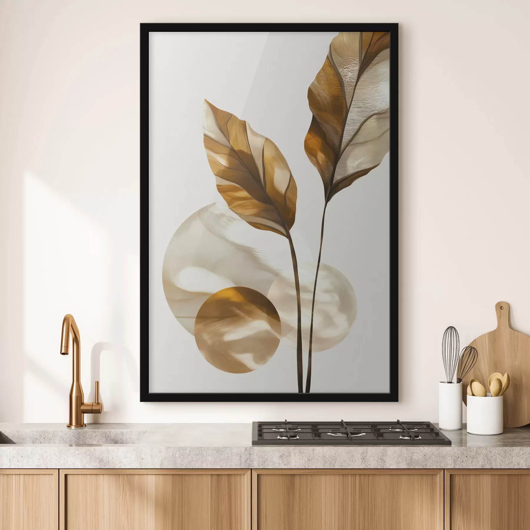 fototapet O compoziție abstractă din frunze și cercuri f48615