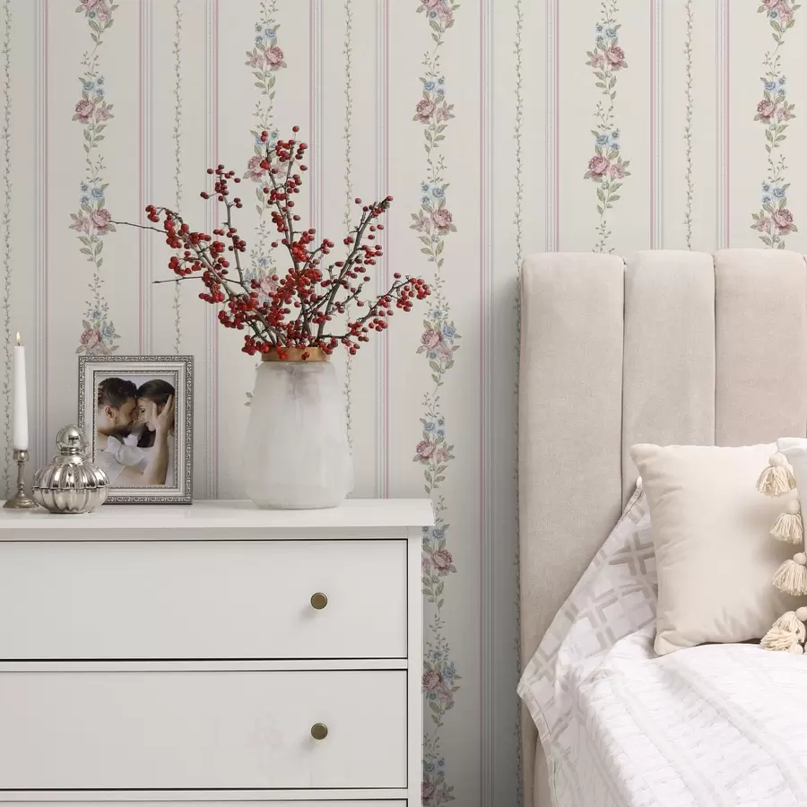 fototapet Model floral cu dungi, în culori delicate a01130