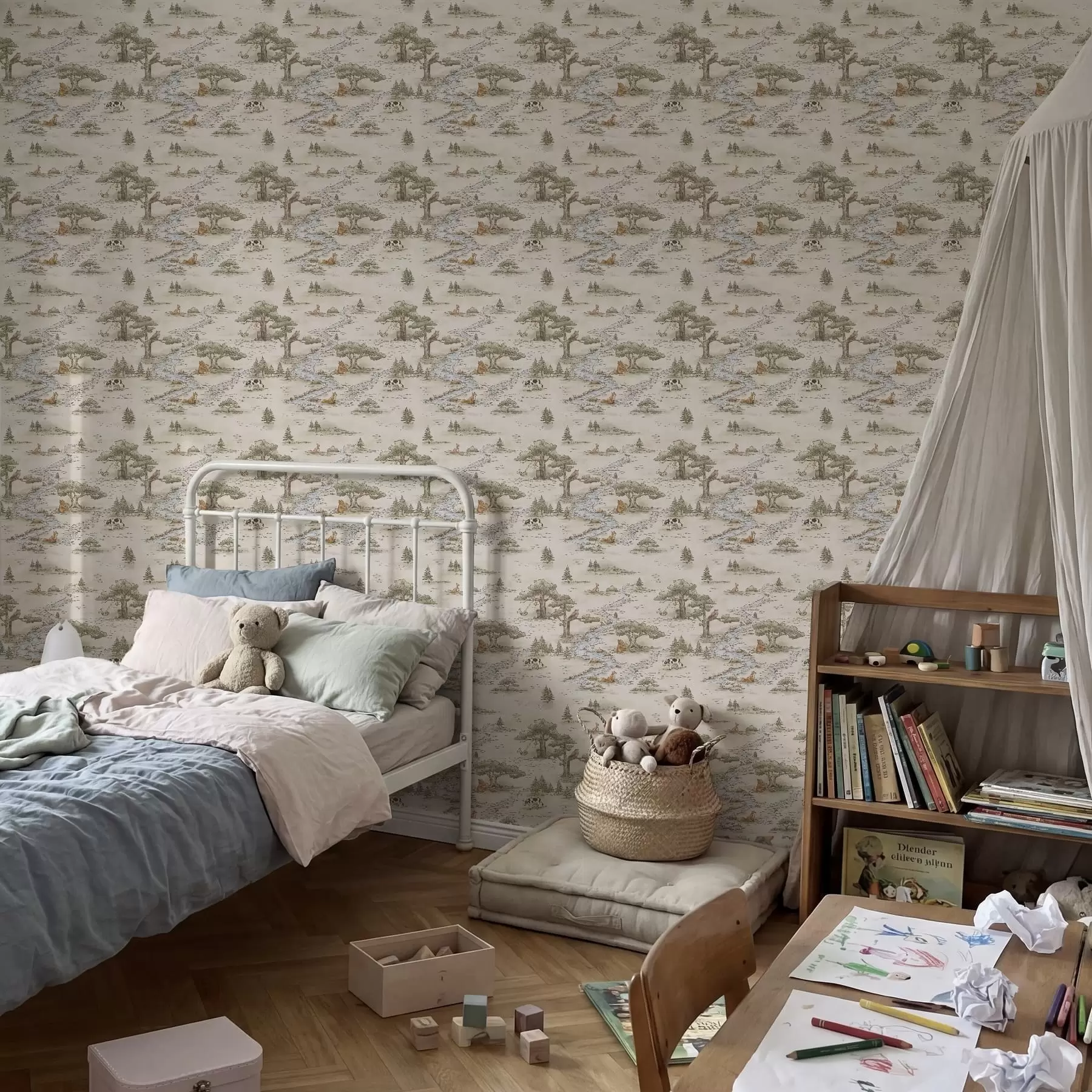 fototapet Ilustrație naturalistă cu animale și un râu a01157