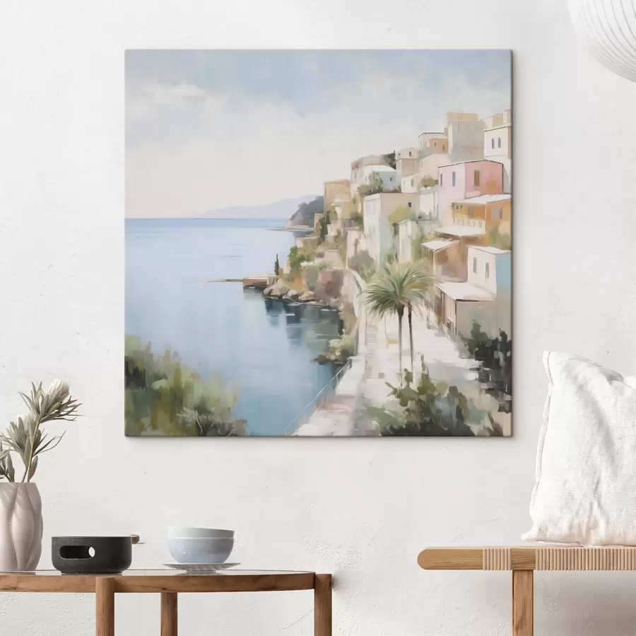 Tablouri Peisaj urban lângă mare, imitație de pictură s48674