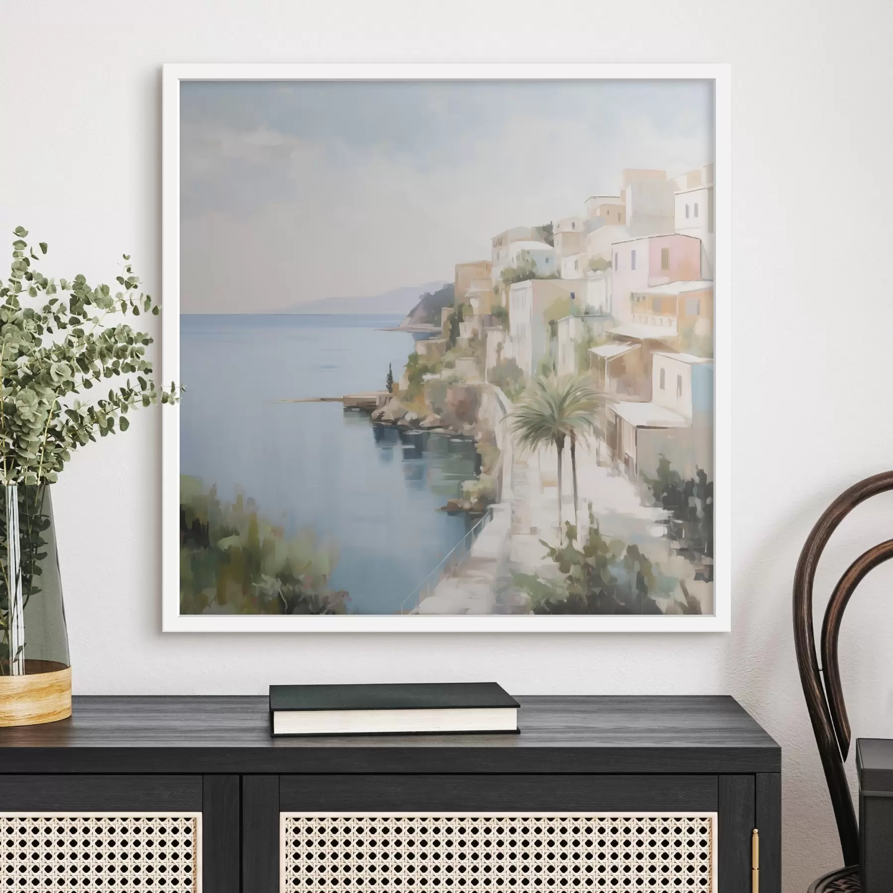 fototapet Peisaj urban lângă mare, imitație de pictură f48674