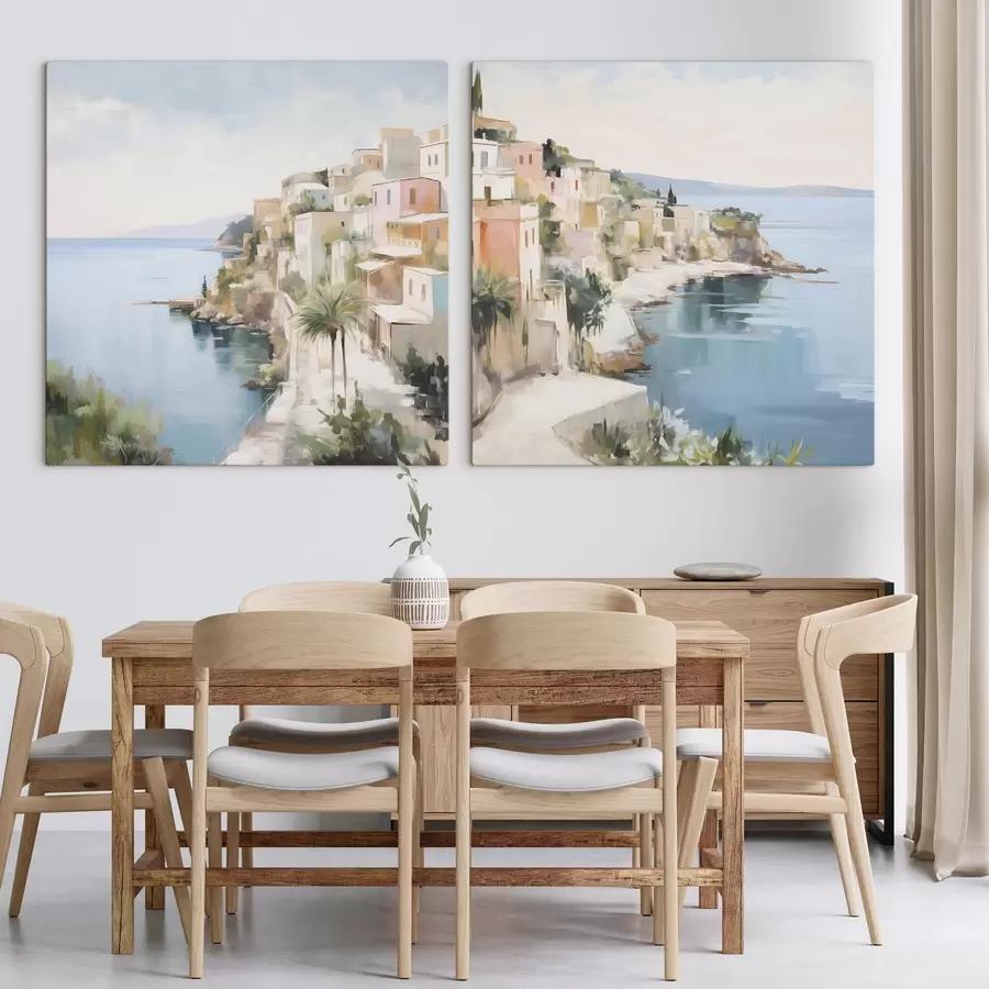 Tablouri Peisaj urban lângă mare, imitație de pictură m30295