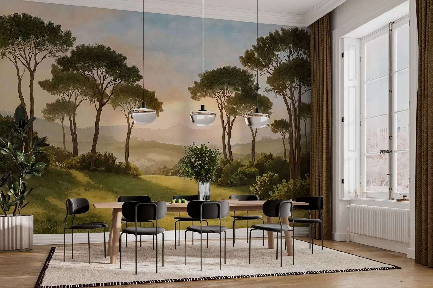 fototapet Peisaj cu copaci în lumina caldă a apusului w05122