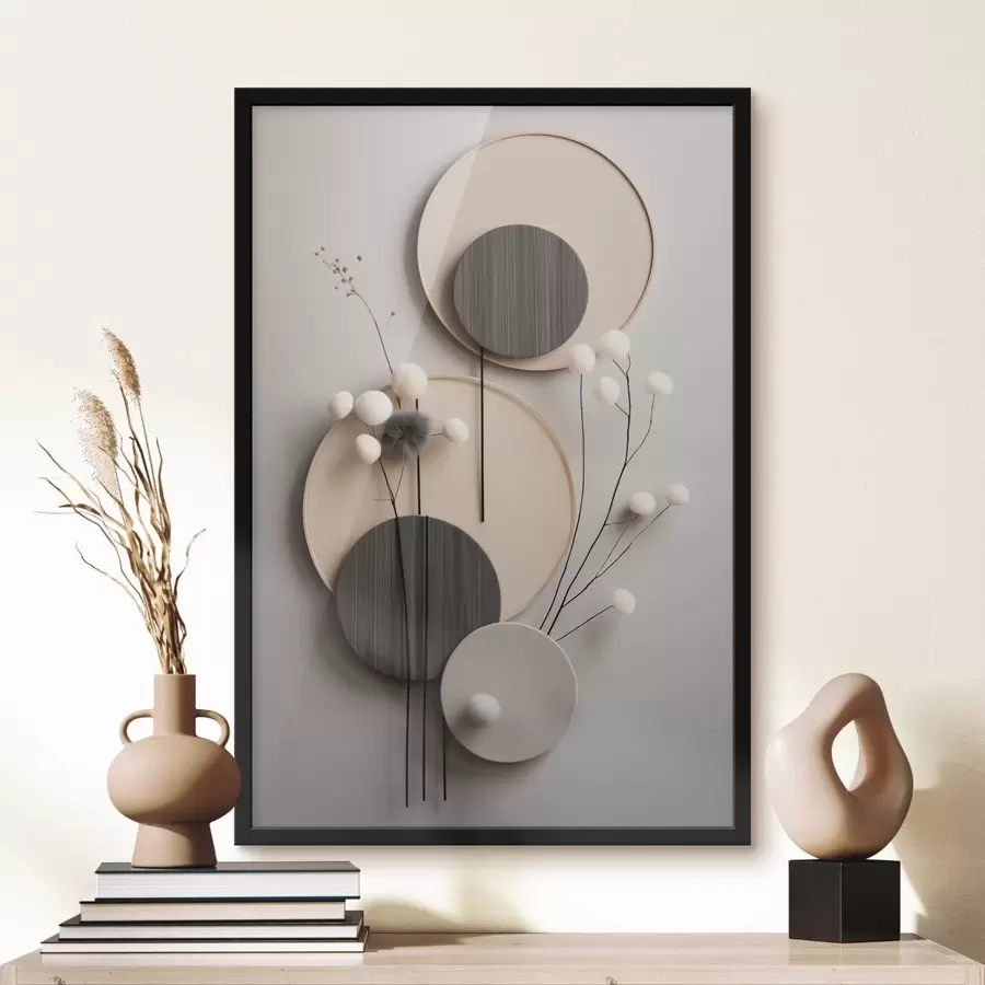 fototapet Panouri rotunde cu crenguțe uscate și bile moi f48601