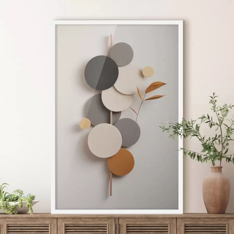 fototapet Cercuri abstracte cu frunze în nuanțe neutre f48602