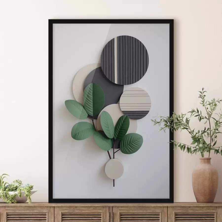 fototapet Frunze verzi cu elemente rotunde în relief f48603