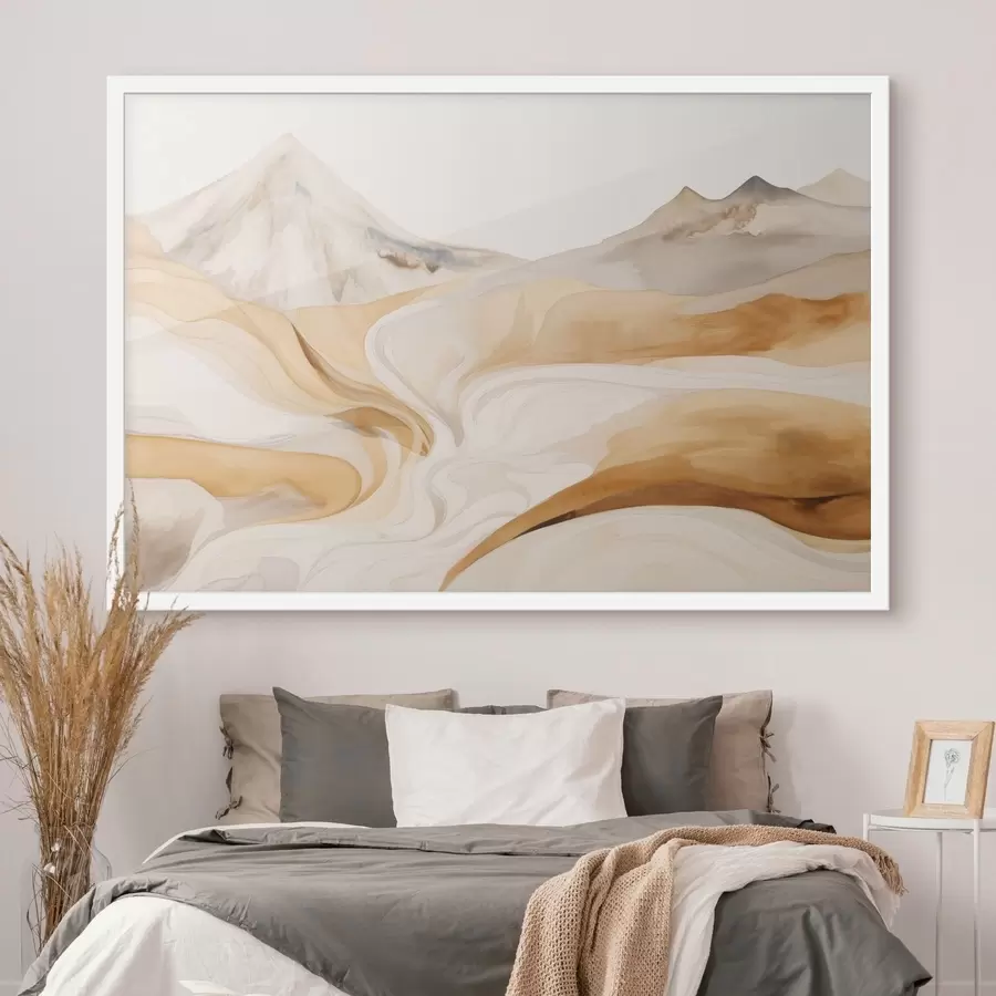 fototapet Peisaj stilizat cu munți și linii fluide f48626