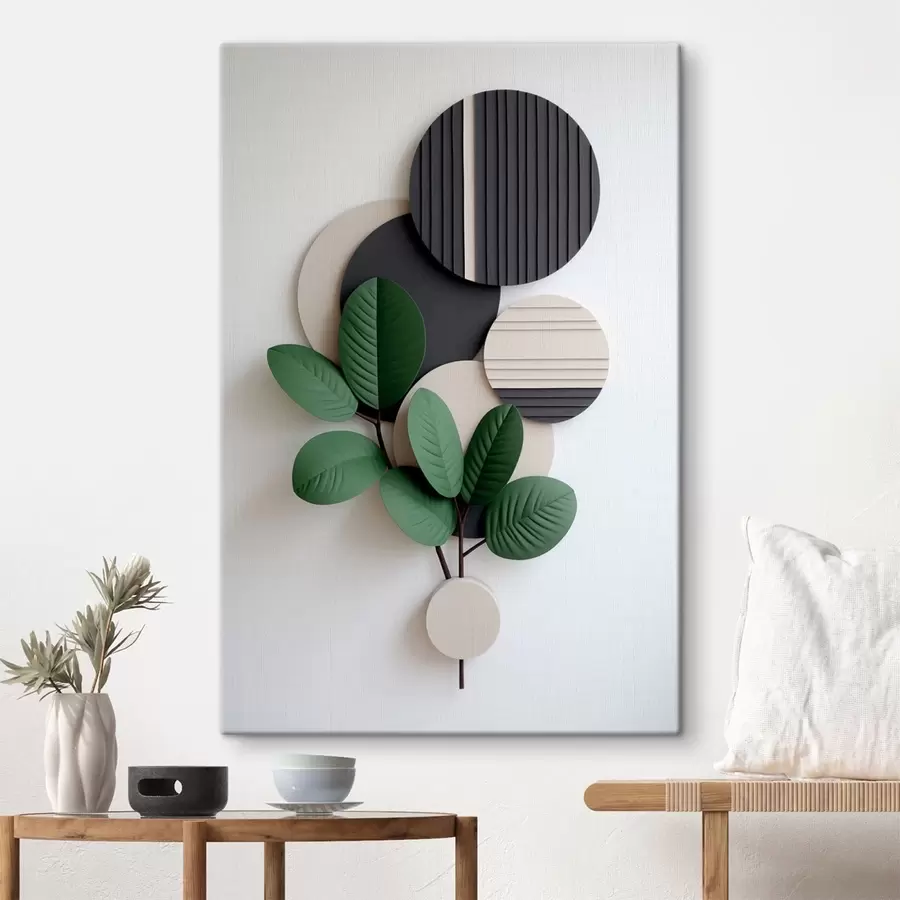 Tablouri Frunze verzi cu elemente rotunde în relief s48603