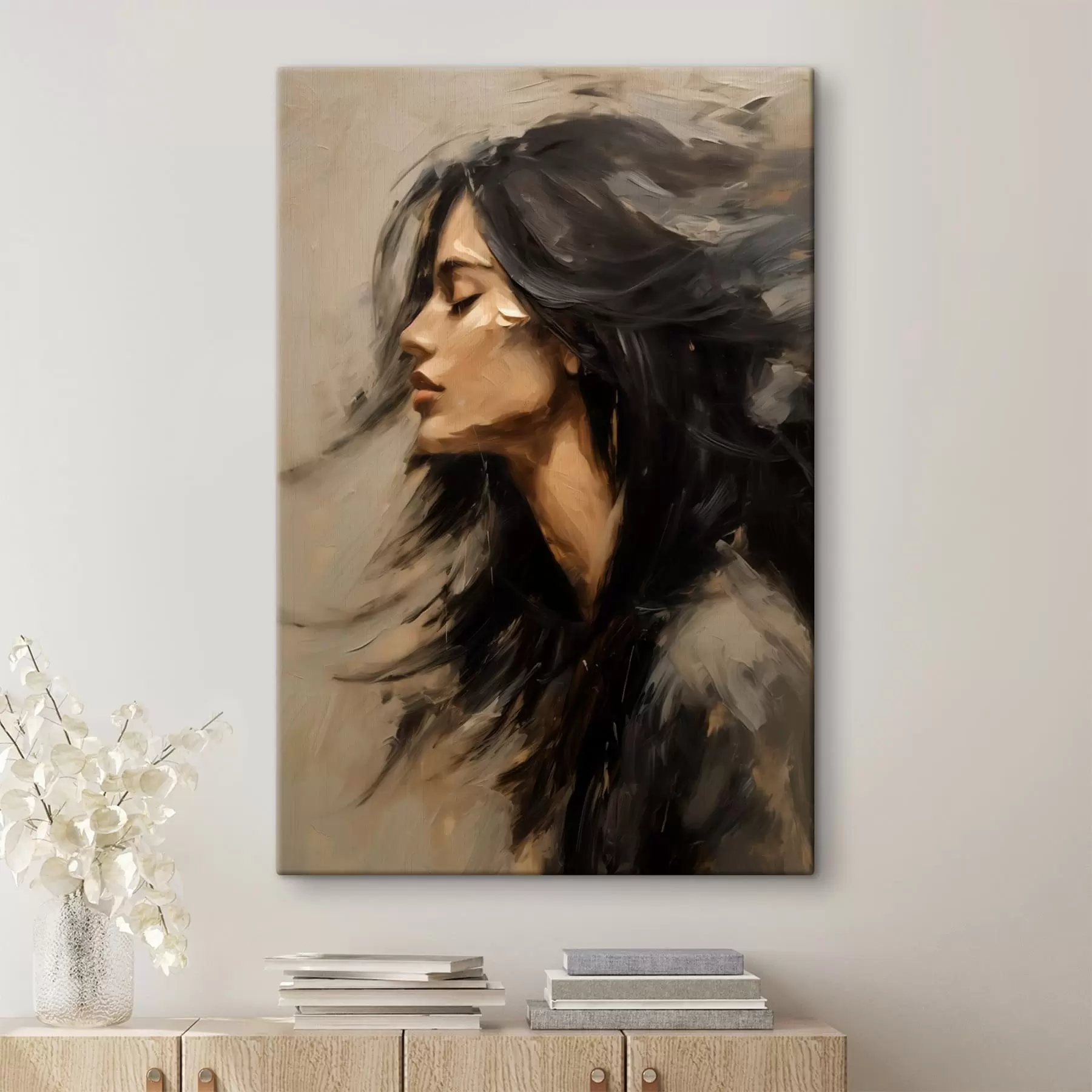 Tablouri Portret de femeie cu părul desfăcut, în stil pictural s48622