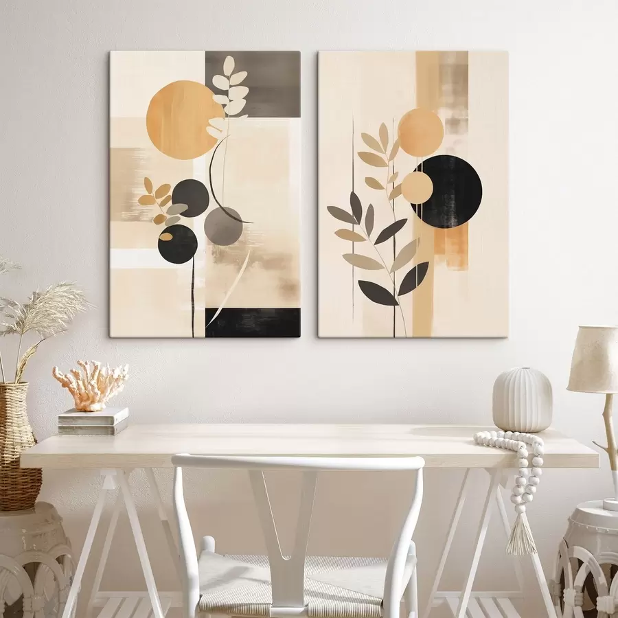 Tablouri Abstracții cu frunze și cercuri m30133