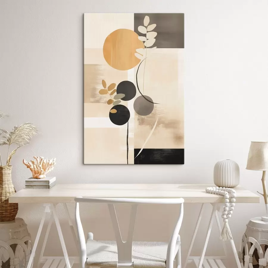 Tablouri O compoziție abstractă cu frunze și cercuri s48612