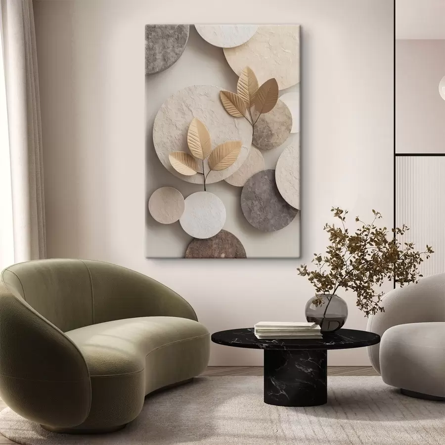 fototapet O compoziție cu frunze și cercuri s48692