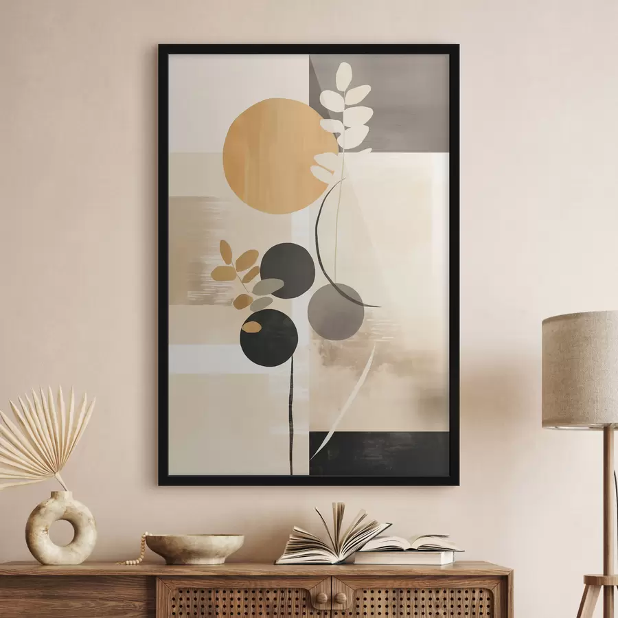 fototapet O compoziție abstractă cu frunze și cercuri f48612