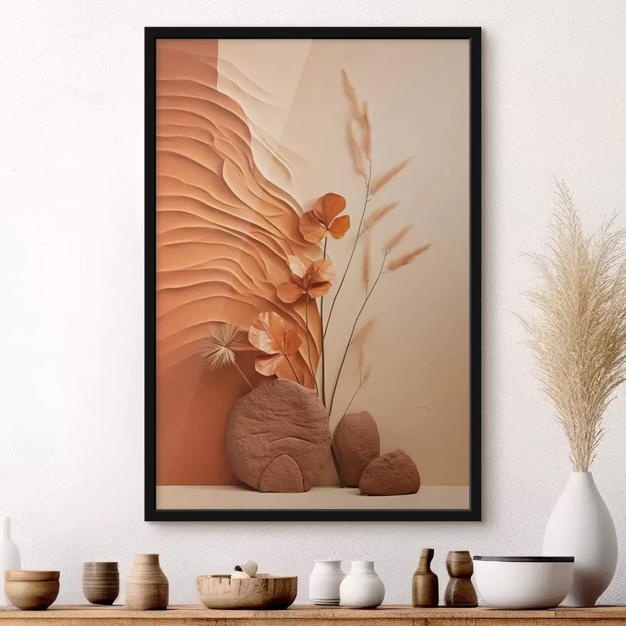 fototapet O operă de artă minimalistă cu flori uscate și iarbă de pampas, pe un fundal texturat f48739