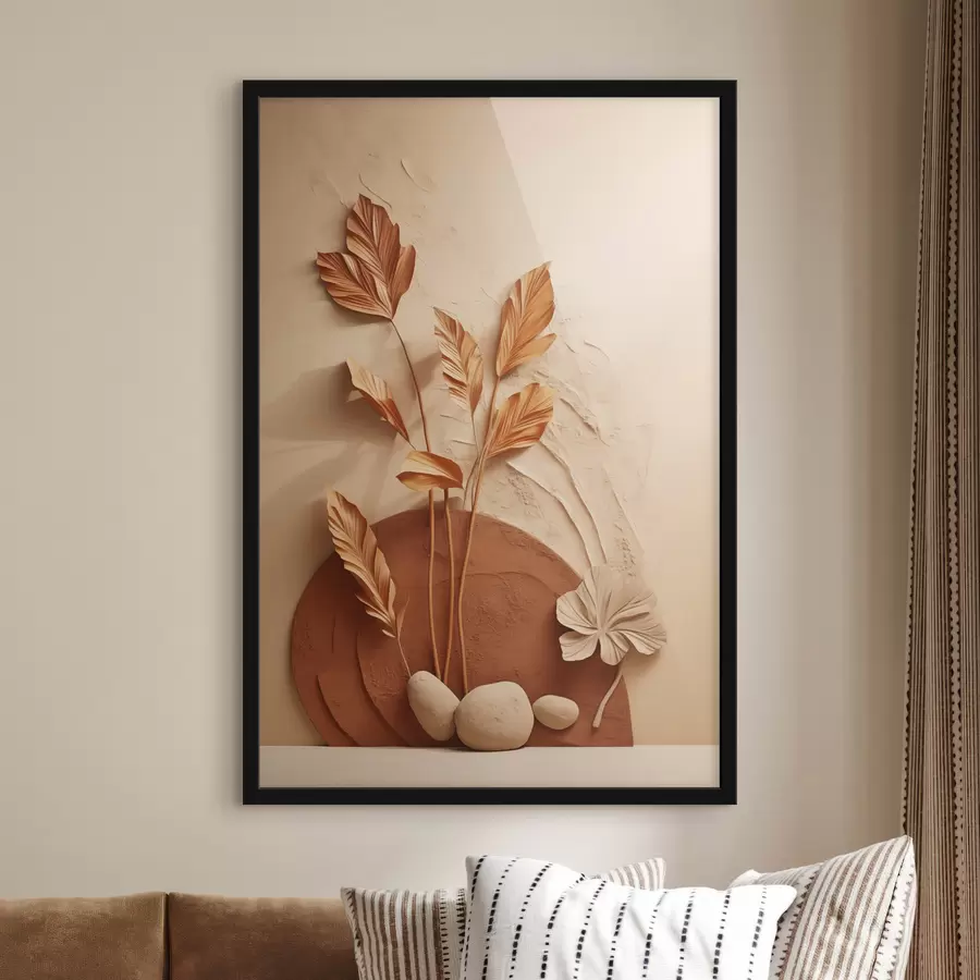 fototapet O operă de artă minimalistă cu flori uscate și iarbă de pampas, pe un fundal texturat f48740